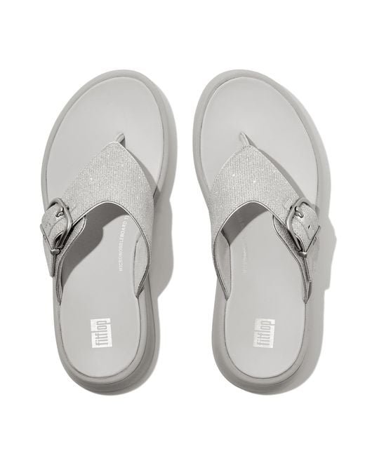 Fitflop Gray F-mode Buckle Shimmerlux Flatform Toe-post Sandals