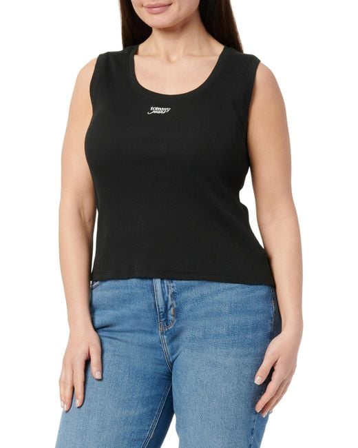 Tommy Hilfiger Black TJW Slim Script Rib Tank TOP DW0DW21369 Weitere T-Shirts
