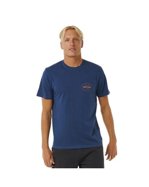 Rip Curl Blue Stapler Tee T Shirt Washed Navy for men