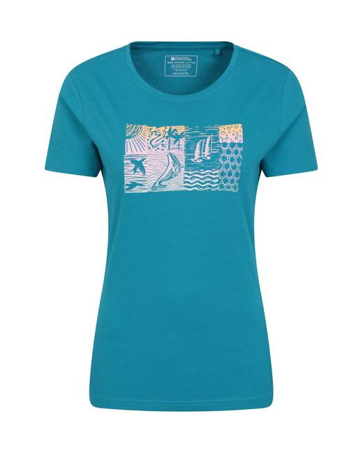 Mountain Warehouse Blue Printed Wms Sealife Lino Organic T-shirt Teal 16