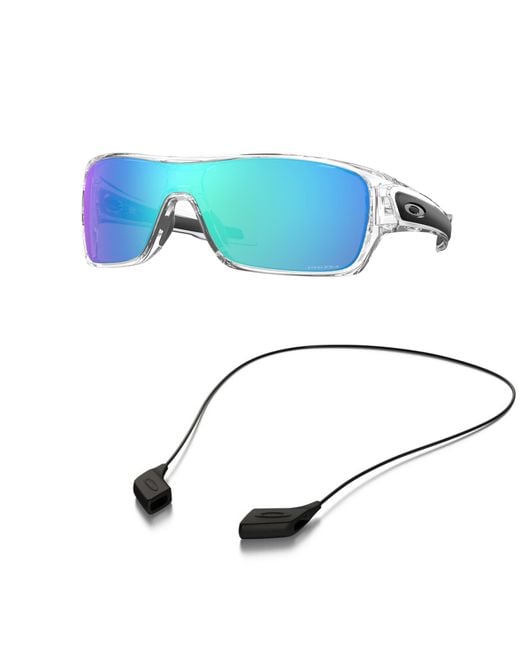 Oakley Blue Sunglasses Bundle: Oo 9307 Turbine Rotor 930729 Polished Clear Accessory Shiny Black Leash Kit for men