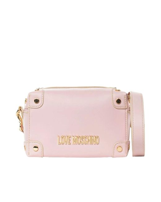 Love Moschino Pink Handbag With Lettering Logo In Gold Metal Uni