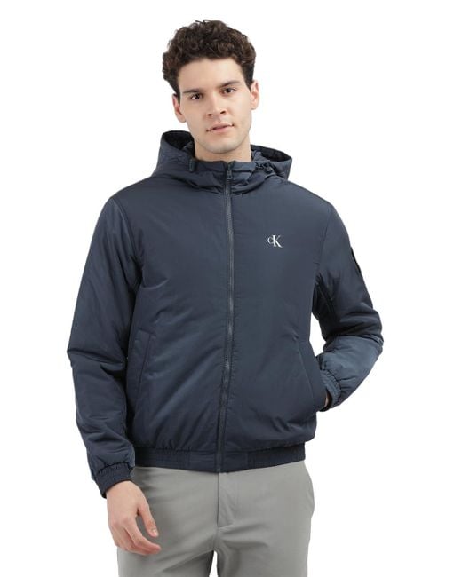 Calvin Klein Jeans Padded Hooded Transitional Jacket in Blue for