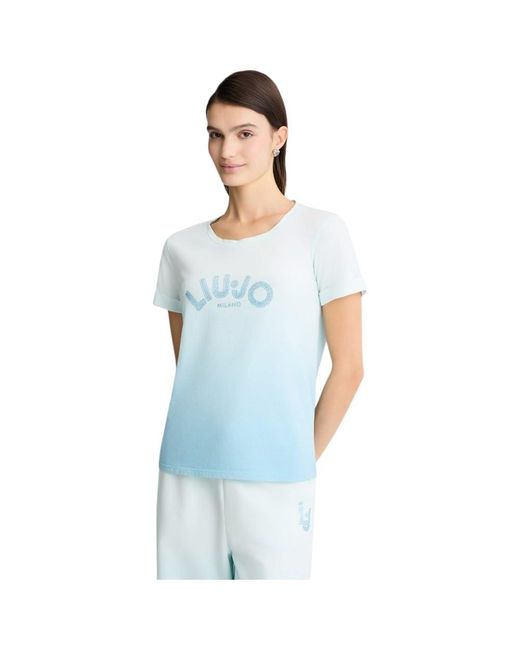Liu Jo T-Shirt iche Corte con Logo e Strass da Donna di Liu Jo in Blue