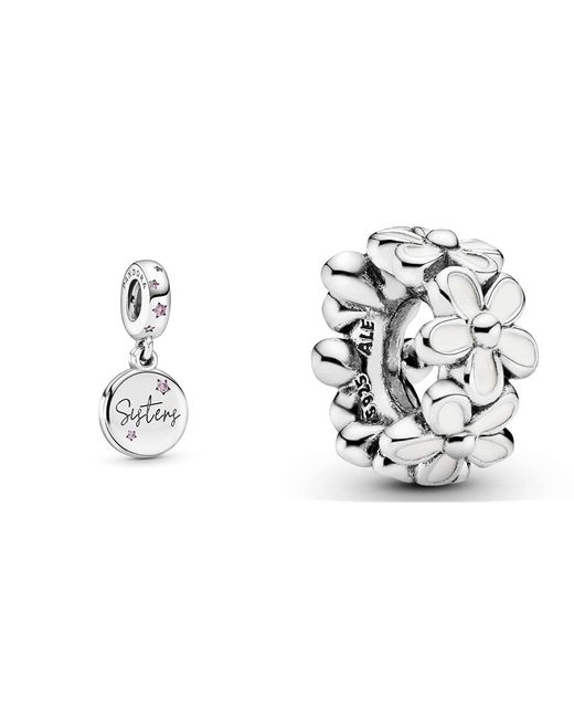 Pandora Metallic Charm Anhänger Schweter Schwestern für immer 798012FPC & Zwischenelement Liebliche Gänseblümchen 791495EN12