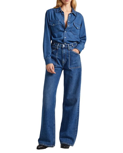Pepe Jeans Blue Wide Leg Ultra High Waist Utility Pl204612 Jeans