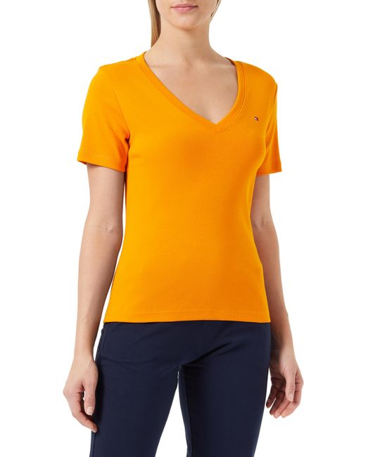 Camiseta de ga para Mujer Corta New Slim Cody V-Neck con Cuello de Pico Tommy Hilfiger de color Orange