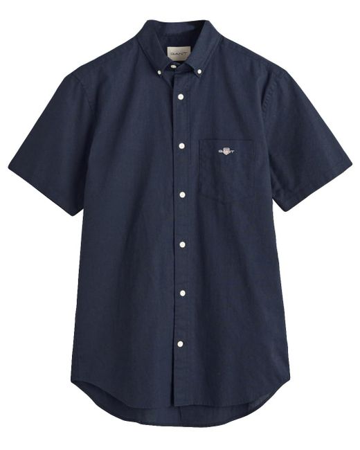 Gant S Cotton Linen Short Sleeve Shirt Evening Blue Xl for men