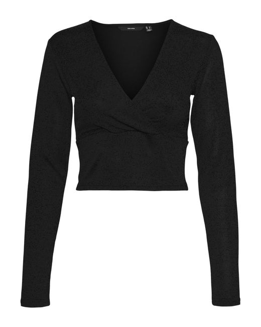 Vero Moda Black Vmkanva Ls Glitter Short V-Neck Top JRS Langarmbluse