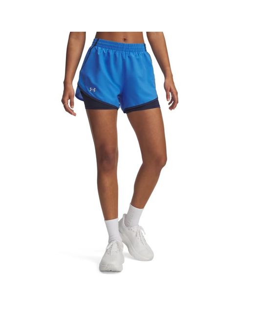Under Armour Fly-By 2-In-1 Damesshorts Blauw Atlantis Washed Marineblauw Reflecterend in het Blue