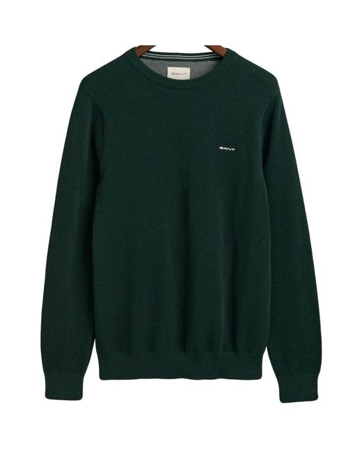 Gant Green Cotton Pique C-neck Pullover Sweater for men