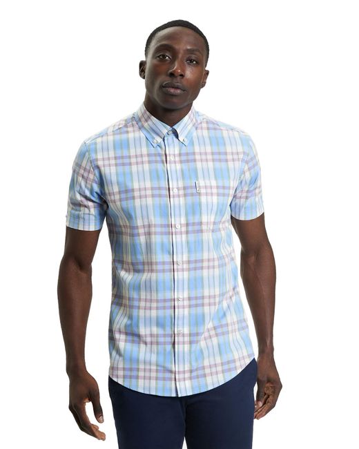 Ben Sherman Hemd Unregelmäßiges Karo Kurzarm Button-Down-Kragen Mod Fit in Blue für Herren