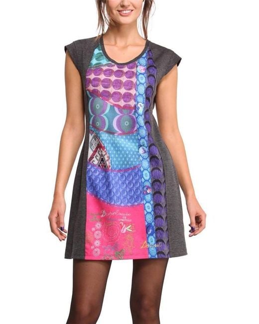 Desigual Red Grey Sarai Shift Dress Xl Uk 16