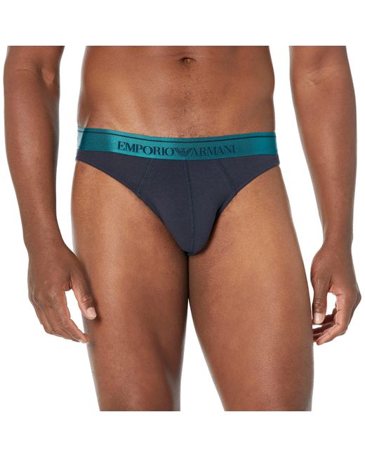 Emporio Armani Shiny Logoband Elastic Band Brief in Blue for Men | Lyst