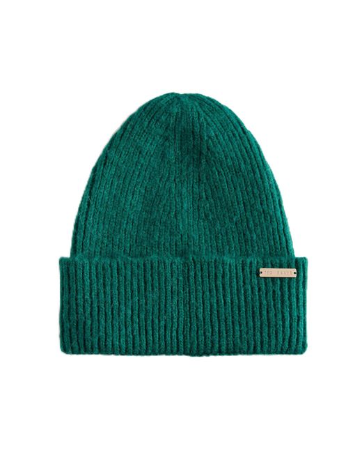 Ted Baker Green Lidiaas-knitted Ribbed Beanie Hat
