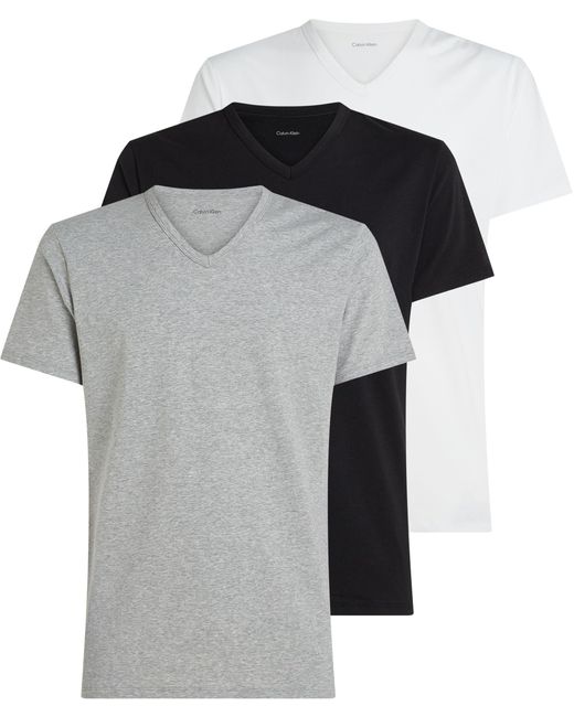 T-Shirts ches Courtes Lot de 3 avec Col en V Calvin Klein pour homme en coloris Black