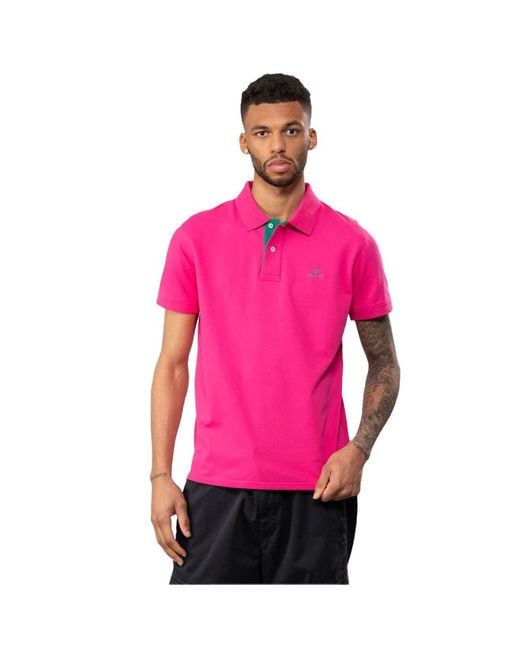 Gant Pink Contrast Collar Pique Ss Rugger Polo Shirt for men