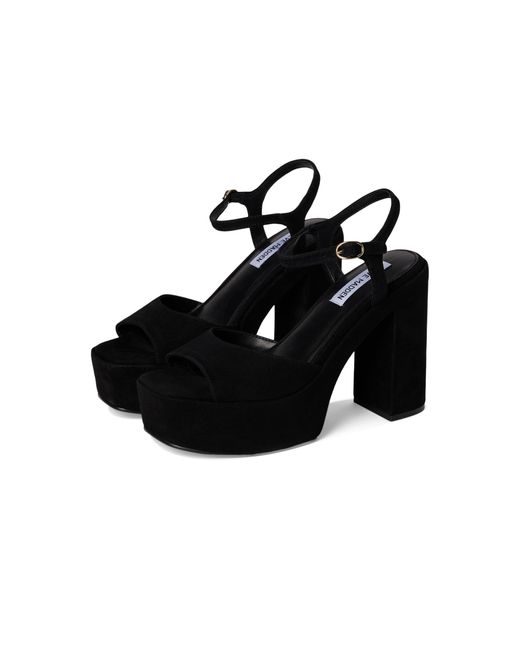 Steve Madden Black Odina Wedge Shoes, Leather/Suede