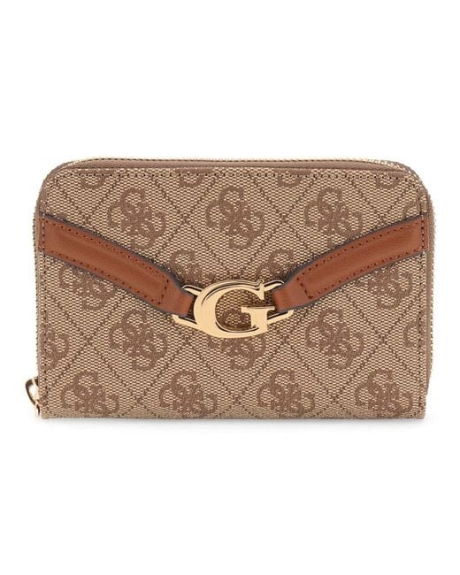 Guess Brown Geldbörse DEA SLG Zip Around Wallet Latte Logo Hellbraun