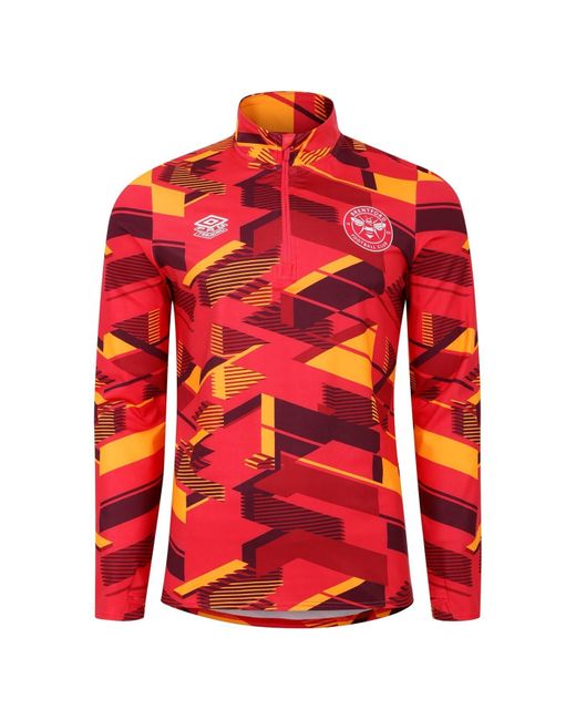 Umbro Red S Brentford Warm Up Mid Layer Top 2024 2025 Adults Claret/orange S