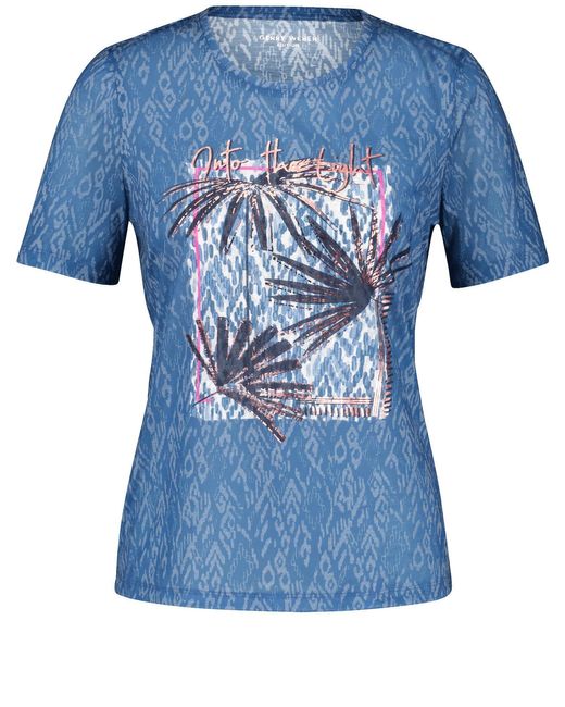 Gerry Weber Blue Gemustertes T-Shirt mit Frontprint Kurzarm Gemustert