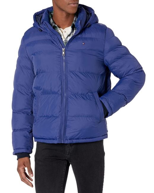 Tommy Hilfiger Blue Down Alternative Hooded Puffer Jacket for men