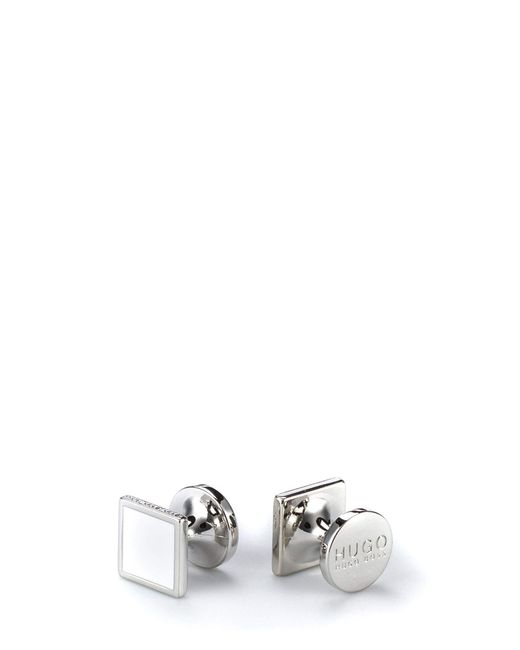 HUGO E-TOTAKE Viereckige schettenknöpfe aus Zink mit Emaille-Detail in White für Herren