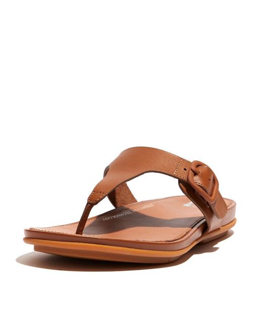 Fitflop Brown Gracie Rubber-buckle Leather Toe-post Sandals Flat