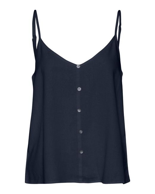 Vero Moda Blue V-Shirt VMMYMILO SINGLET TOP WVN GA mit Leinen