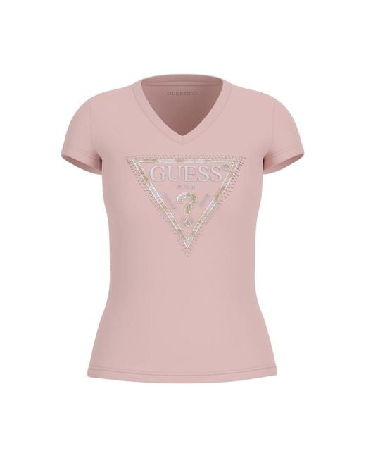 T-shirt Eco à manches courtes Python Triangle pour femme Guess en coloris Pink
