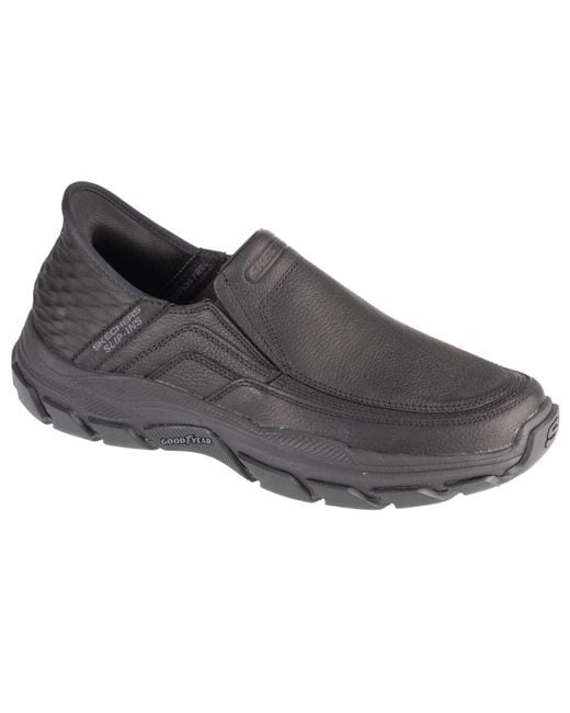 Skechers Gray Elgin Hands Free Relaxed Fit S Wide Black Leather Slip On for men
