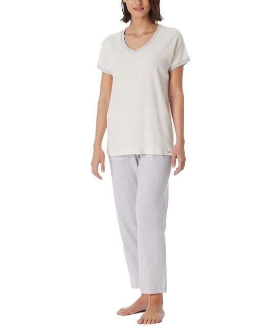 Schiesser White Schlafanzug 7/8 lang Baumwolle Modal Mix-Nightwear Pyjamaset