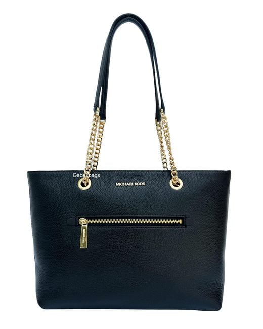Michael Kors Jet Set Medium Front Pocket Chain Top Zip Tote Black