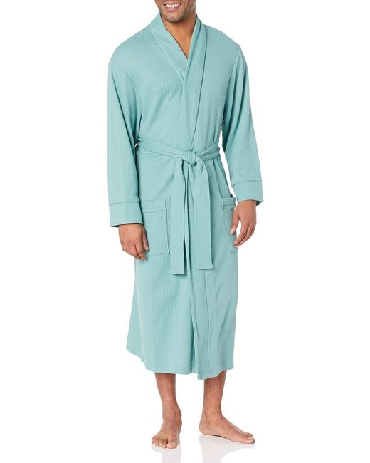 Amazon Essentials Blue Lightweight Waffle Robe for men