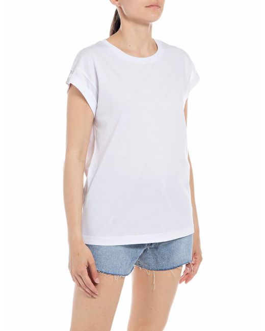 Replay White T-Shirt Kurzarm mit Backprint