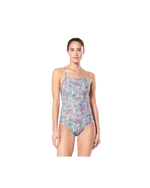 Speedo Blue Women's Swimsuit One Piece Endurance The One Printed Team Colors - Discontinued, Olive, 12/38