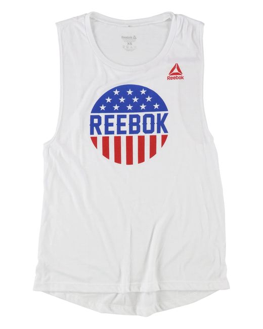 Reebok White S Logo Stars And Stripes Muscle Tank Top