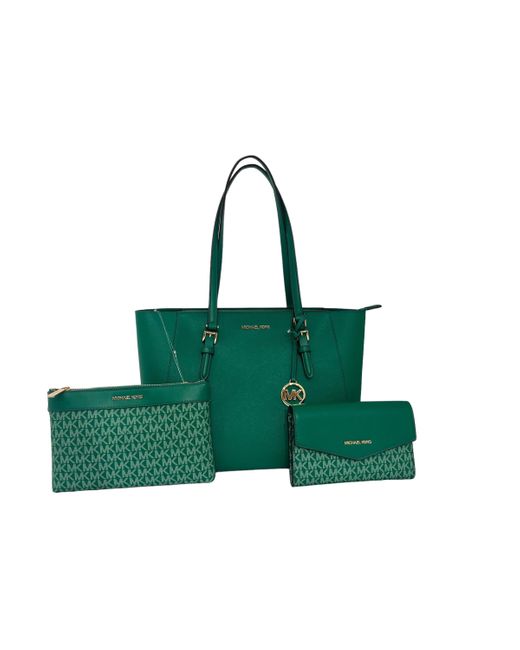 Michael Kors Green Charlotte Large 3-in-1 Tote Crossbody Handbag Leather