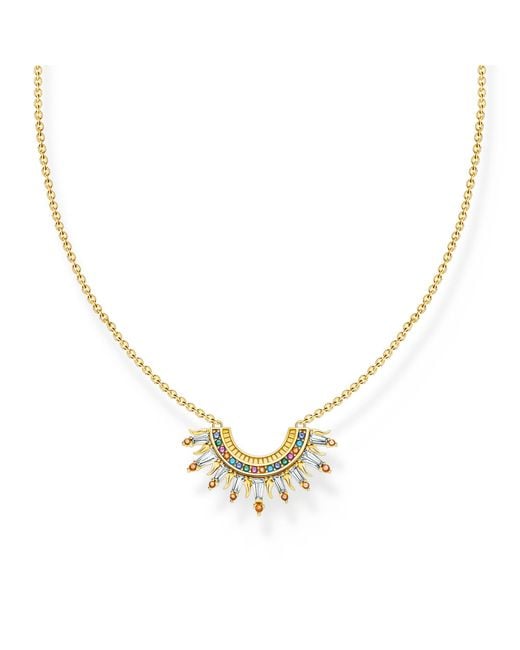 Thomas Sabo Metallic Gold-plated Necklace With Sun Beams And Colourful Stones 925 Sterling Silver