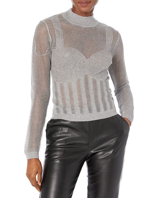 Guess Gray Long Sleeve Addy Pointelle Sweater