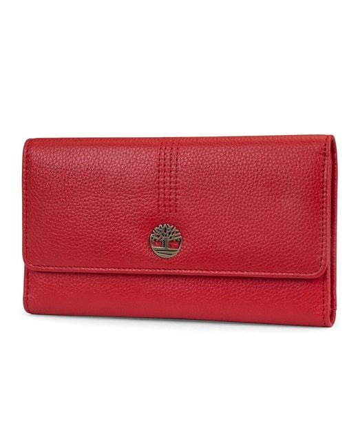 Timberland Red Womens Leather Rfid Flap Cluth Organizer Wallet