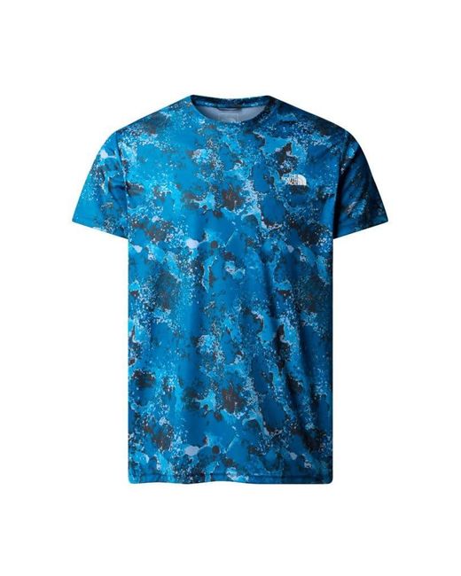 The North Face Nf0a8874wki1 M Reaxion Amp Crew Print Adriatic T-shirt Blue Moss Camo Size L for men