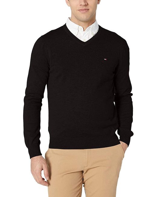 Tommy Hilfiger Cotton V Neck Sweater in Black for Men - Save 32% - Lyst