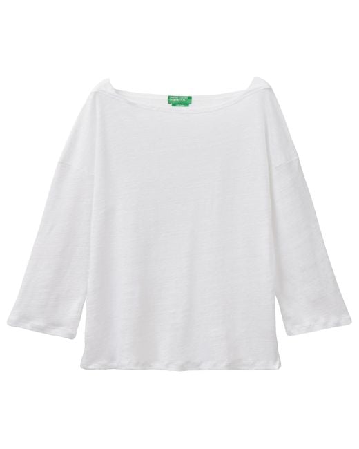 Benetton White M/L 3kgqe16b0 T-Shirt