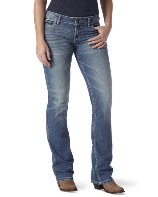 Wrangler Blue Retro Mae Mid Rise Stretch Boot Cut Jeans