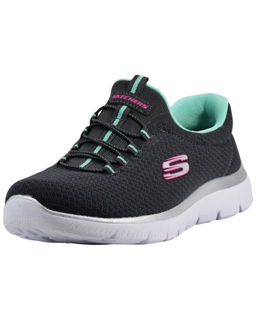 Skechers Black Summits S Slip On Bungee Sneakers Charcoal/green 10 W