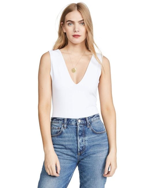 Free People Blue S Keep It Sleek Bodysuit White Small