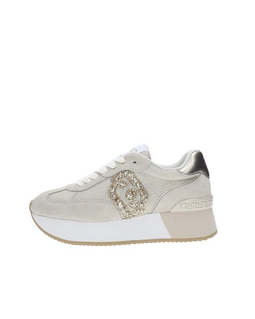 LIU JO BA5035 Dreamy Ecru Sneakers Sportive per Donna in Nabuk e Tessuto Beige con Zeppa Alta di Liu Jo in White
