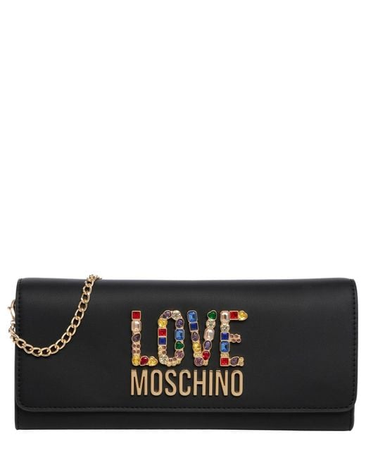Pochette rhinestone logo di Love Moschino in Black