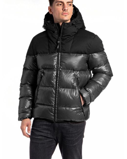 Replay Black Jacke Winterjacke mit Kapuze